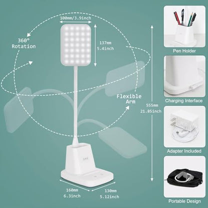 LED Desk Lamp with 10W Wireless Charging & Pen Holder, Snow White - color: Snow White