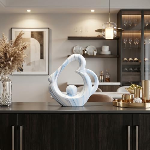 Ceramic Heart Sculpture Home Decor, Blue Abstract Statue Unique Gift Women - color: Blue Marble 11474