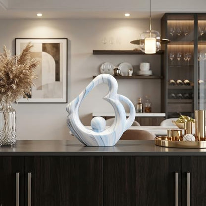 Ceramic Heart Sculpture Home Decor, Blue Abstract Statue Unique Gift Women - color: Blue Marble 11474