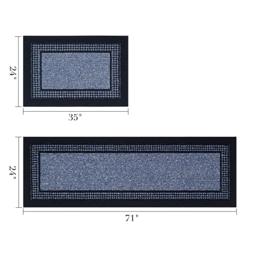hicorfe Kitchen Runner Rugs,Set of 2 Non Slip Kitchen Mats for Floor - color: Navy Blue, size: 24"x71"+24"x35"