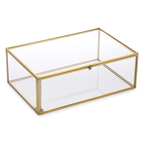 Hipiwe Vintage Glass Keepsake Box - Rectangle Jewelry Display Case, X-Large - color: Gold, size: X-Large