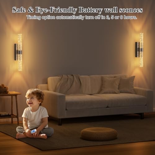 camuucci Battery Operated Wall Sconces Set of 2, Rechargeable Wall Lights - color: Black, size: 15.3 Inches