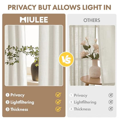 MIULEE Thick Linen Curtains, 42Wx72L, Neutral Ivory Semi Sheer - color: Beige White, size: 42"W x 72"L (Pack of 2)