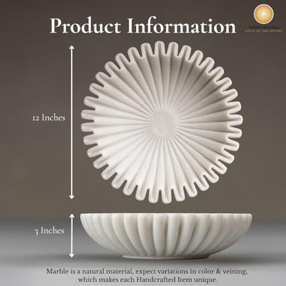 SWADESHI BLESSINGS Handcrafted Large Marble Ruffle Bowl for Home Decor, 12" - size: 12 Inches