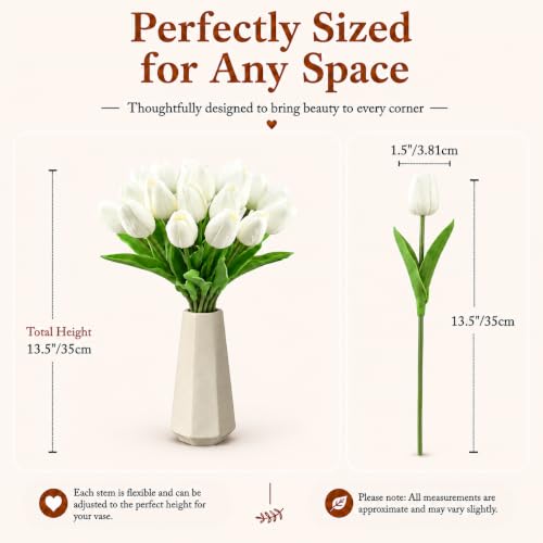 Mandy's 20 Stems Pure White Artificial Tulip Flowers for Home Centerpieces - color: Pure White