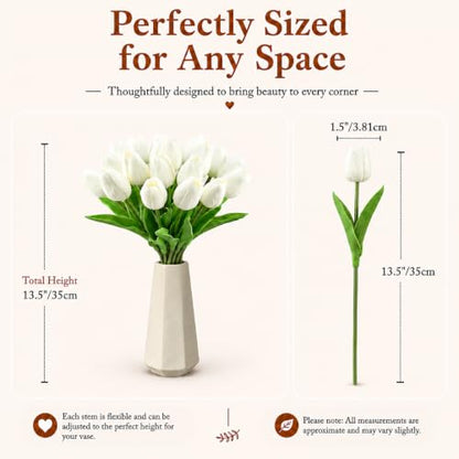Mandy's 20 Stems Pure White Artificial Tulip Flowers for Home Centerpieces - color: Pure White