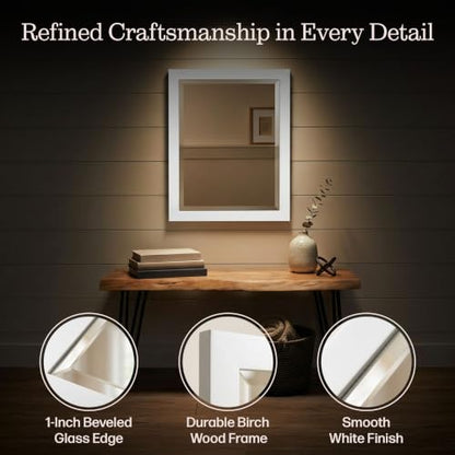 Alaterre Bathroom Vanity Mirror with Beveled Glass, White, 24”x30” - color: White