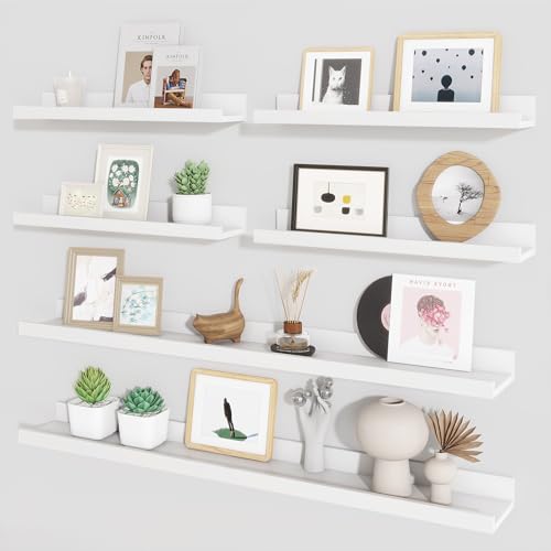 Picture Ledge Shelf, Floating Shelves for Wall Decor, White, Set of 6, 36'' - color: White, size: 36 inch