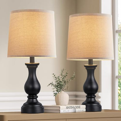 22" Farmhouse Table Lamps Set of 2, Rustic Bedside Lamps for Bedroom - color: C. Matte Black