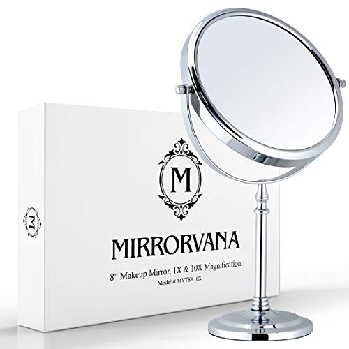 MIRRORVANA Large Double Sided 10X/1X Makeup Mirror, 15" x 8" (Chrome) - color: Chrome