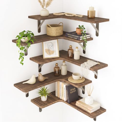 Fixwal Conner Floating Shelves for Wall Decor, Dark Carbonized Black 5pcs - color: 2-dark Carbonized Black