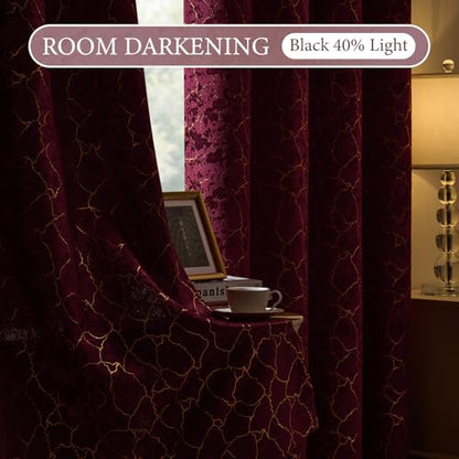 Burgundy and Gold Curtains 63 Inch Length 2 Panels Geometry Garnet Curtains Room Darkening Drapes Grommet Romantic Gold Foil Metallic Marble Textured Jacquard Window Treatment for Bedroom, 52x63 - color: Burgundy, size: 52"W x 63"L (Pack of 2)
