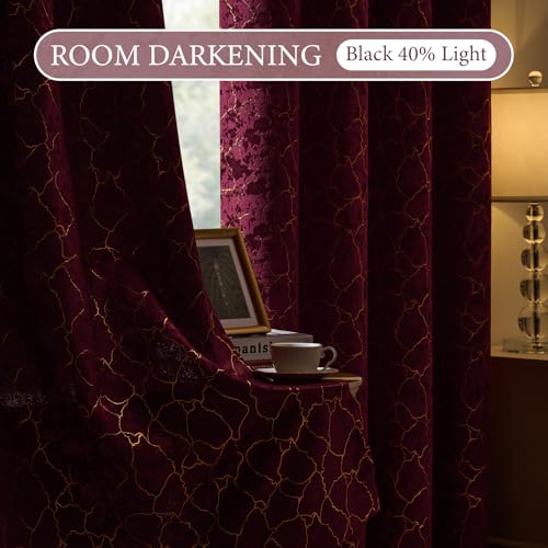Burgundy Geometric Curtains 72 Inches Long 2 Panels Golden Foil Wine Curtains Room Darkening Drapes Grommet Sparkle Metallic Marble Textured Jacquard Window Treatment for Bedroom Office, 52x72 - color: Burgundy, size: 52"W x 72"L (Pack of 2)