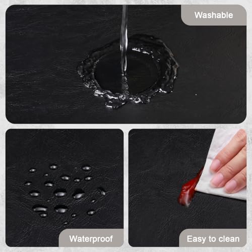 Vinyl Placemats Set of 4, Dual Sided Place Mats with Drink Coasters - color: Black/Light Gray Two-tone, size: Set of 4