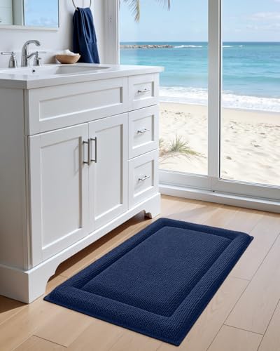 DEXI Memory Foam Bath Mat 32x20, Thick Chenille Bathroom Rug, Navy - color: Navy, size: 32" X 20" (Rectangular)