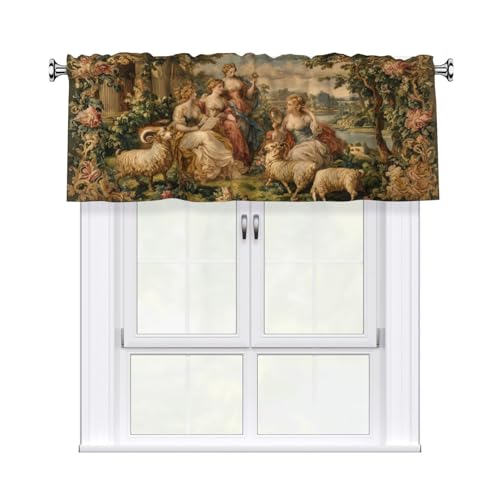 French Floral Curtain Valance 54x18 Inches Window Treatment Rod Pocket Valance for Kitchen Bathroom Bedroom - color: French Floral