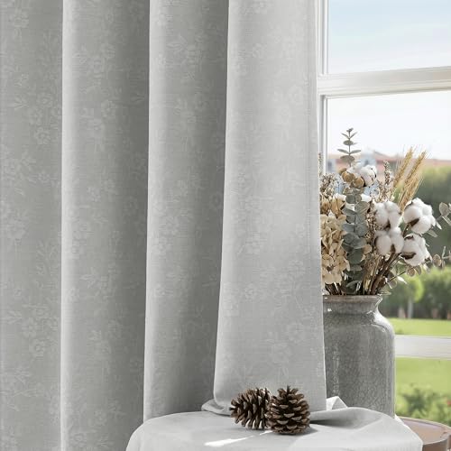 Beauoop Grey Floral Jacquard Blackout Curtains for Bedroom 52x63 2 Panels - color: Grey, size: 52"W x 63"L (Pack of 2)