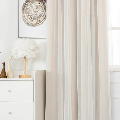 INLINAS Blackout Curtains with Sheer Overlay, Beige, 52x72 Inches - color: Beige, size: 52"W x 72"L (Pack of 2)