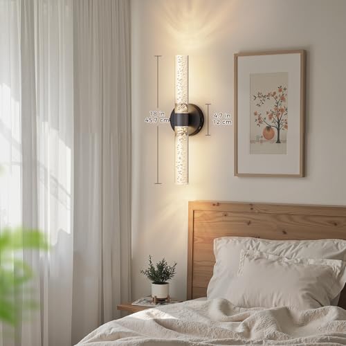 Battery Operated Wall Sconces Set of 2, 10000mAh Rechargeable Wall Light - color: Black, size: 18 inch