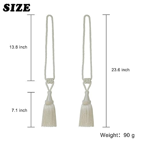 BEL AVENIR 2 Pack Tassel Curtain Tiebacks Handmade Holdbacks (Cream) - color: Cream, size: 2 Pack
