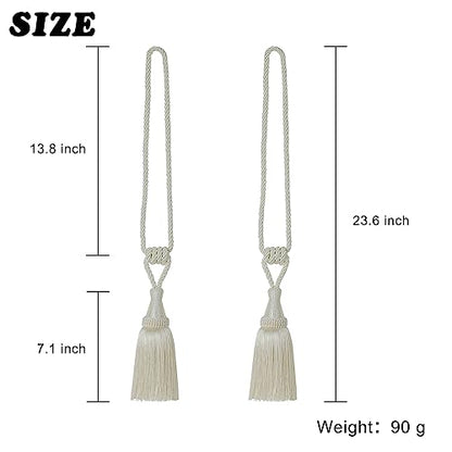 BEL AVENIR 2 Pack Tassel Curtain Tiebacks Handmade Holdbacks (Cream) - color: Cream, size: 2 Pack