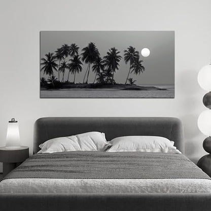 Black Coastal Wall Art Ocean Landscape Tropical Palm Tree Artwork 24"x48" - size: 24"L x 48"W