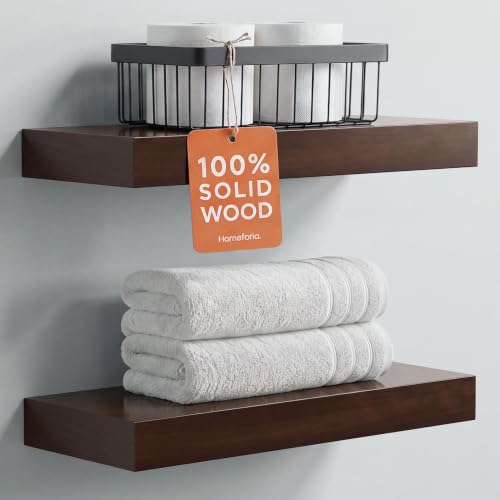 Homeforia 16 Inch Floating Shelves, High-End Solid Pine Wood, Set of 2 - color: American Walnut - Satin Dark Tone, size: 16 inch