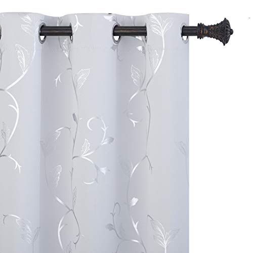 BUHUA Greyish White Curtains Shinny Silver Vine Print Design Blackout Window Curtains for Nursery 38Wx72L Set of 2 Panels - color: Greyish White, size: 38"W x 72"L (Pack of 2)