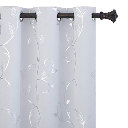 BUHUA Thermal Insulated Blackout Window Curtains with Elegant Silver Vine Print Curtains for Nursery 38W×54L Greyish White Set of 2 Drapes - color: Greyish White, size: 38"W x 54"L (Pack of 2)