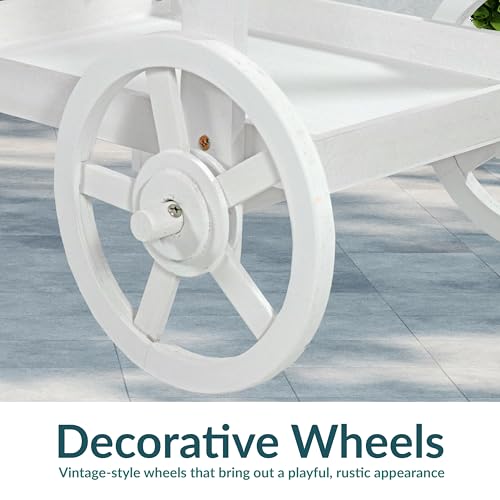 Sunnydaze Flower Cart Display Stand with Wheels, Fir Wood, 49” H, White - color: White