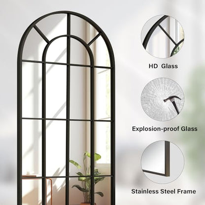 30" x 71" Arched Windowpane Full Length Mirror,Black - size: 71"L x 30"W