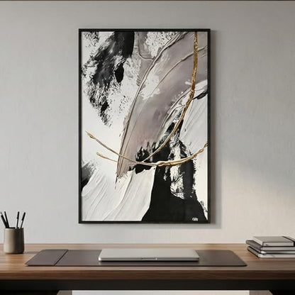 QKF Gold Abstract 3D Texture Black Aluminum Frame Canvas Wall Art - color: Gray, Black & Copper