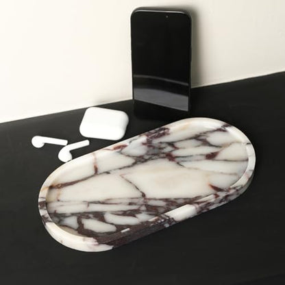 100% Natural Calaccata Viola Marble Tray, 10" x 5" Oval Tray - color: Viola-oval-10"x5"x0.7"