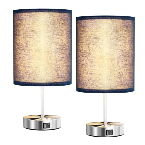 Set of 2 Touch-Controlled Desk Lamps, Compatible with Type C and USB A Ports, with Three Adjustable Brightness Levels for Bedside Lamps, Including Two Bulbs - color: Blue