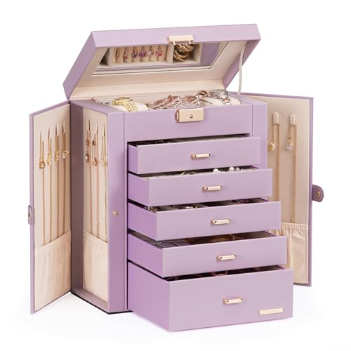 Homde Jewelry Box Large for Women: 6 Layers Organizer with 5 Drawers - color: Gray Purlpe