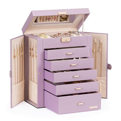 Homde Jewelry Box Large for Women: 6 Layers Organizer with 5 Drawers - color: Gray Purlpe
