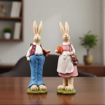 Easter Bunny Figurines Set of 2, Resin Rabbit Couple, 6.1 Inch - size: 6.1 inch