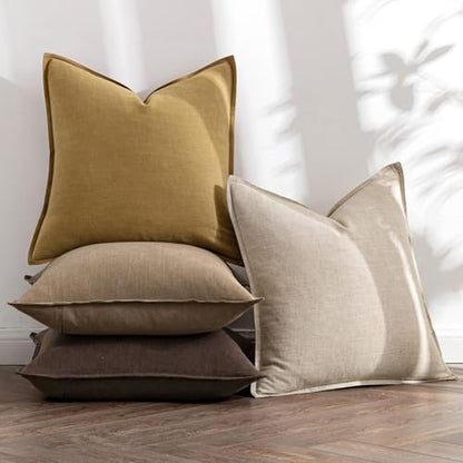 MIULEE Neutral Gold/Brown Boho Linen Pillow Covers 18x18 Inch Pack of 4 - color: Neutral Gold/Brown, size: 18" x 18" (Pack of 4)