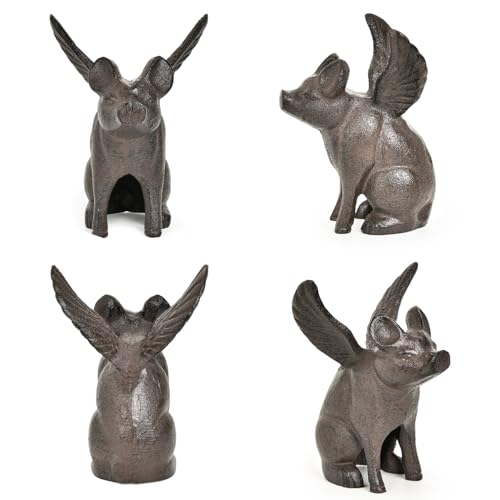 Sungmor Cast Iron Flying Pig Statue, Doorstop - Rustic Brown - color: Flying Pig