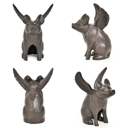 Sungmor Cast Iron Flying Pig Statue, Doorstop - Rustic Brown - color: Flying Pig