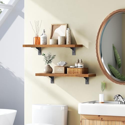 HOOBRO Floating Shelves for Wall, 15.7" Wall Mounted Shelves Set of 2 - color: Rustic Brown + Black, size: 15.7 Inches
