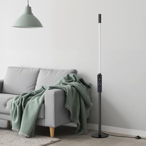 NUÜR Modern Black Floor Lamp, Dimmable LED Standing Lamp with Remote - style: Slim Linear Floor Lamp