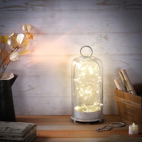 12" High Versatile Modern Metal Hurricane Lantern with Handmade Sturdy Glass Dome in Shabby White for Pillar Candle & Plants, Industrial, Farmhouse (White Shabby, 5"x12") - color: White Shabby, size: 5"x12"