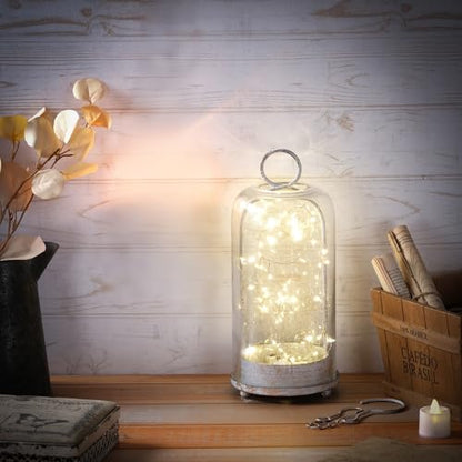 12" High Versatile Modern Metal Hurricane Lantern with Handmade Sturdy Glass Dome in Shabby White for Pillar Candle & Plants, Industrial, Farmhouse (White Shabby, 5"x12") - color: White Shabby, size: 5"x12"
