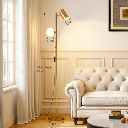 Gold Brass Brushed Floor Lamp, 3-Color Dimmable Bulb, 63" Tall - color: Gold