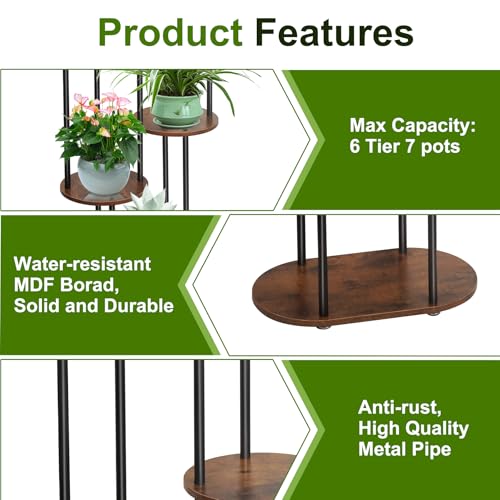 Plant Stand Indoor - 44.8 Inch Tall 6 Tier 7 Pot Vertical Plant Rack, Black