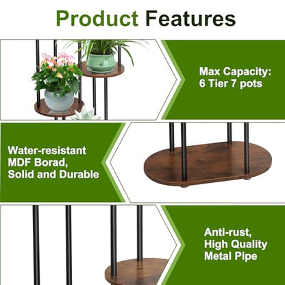 Plant Stand Indoor - 44.8 Inch Tall 6 Tier 7 Pot Vertical Plant Rack, Black