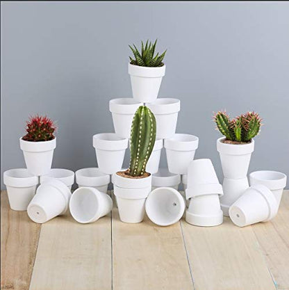FCFKUK 24pcs Small Mini Clay Pots, 2.5'' Terracotta Pot Clay Ceramic Pottery Planter, Cactus Flower Terra Cotta Pots, Succulents Nursery Pots, with Drainage Hole, for Indoor/Outdoor - color: White