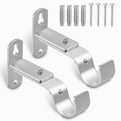 Adjustable Curtain Rod Brackets, Metal Window Drapery Rod Hanger Holders Hooks for 1 inch Rods (Satin Silver, Set of 2) - color: Satin Silver, size: Set of 2