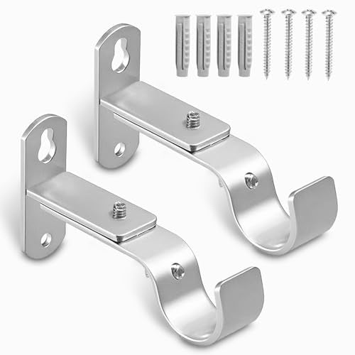Adjustable Curtain Rod Brackets, Metal Window Drapery Rod Hanger Holders Hooks for 1 inch Rods (Satin Silver, Set of 2) - color: Satin Silver, size: Set of 2